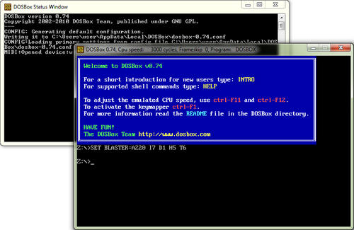 Tampilan Awal aplikasi DOSBox