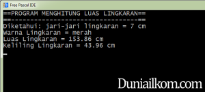 Tampilan Kode Program Pascal Menghitung Luas dan Keliling Lingkaran