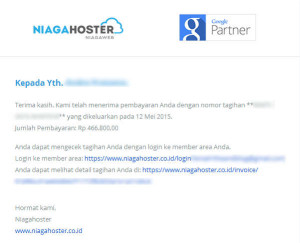 Email Pembayaran hosting telah diterima