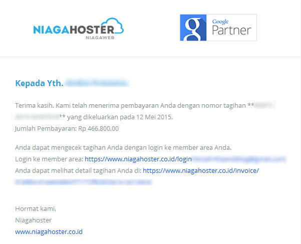 Email Pembayaran hosting telah diterima