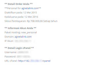 Email informasi data cPanel