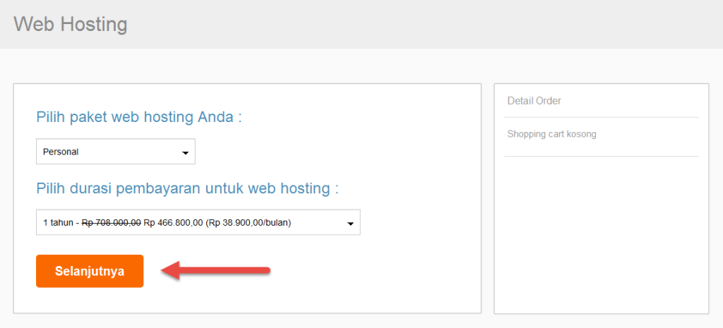 Pilih durasi pembayaran untuk web hosting