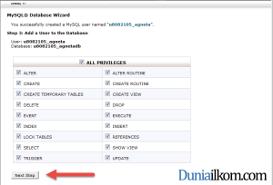 Memilih hak akses user MySQL di cPanel