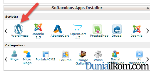 Menu Softaculous Apps Installer di cPanel