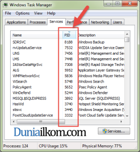 Kolom nomor PID Windows dari task manager