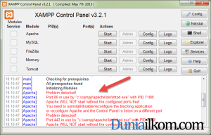 Pesan Error dari XAMPP - Problem detected