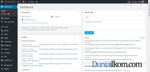 Tampilan Halaman Dashboard WordPress Duniailkom