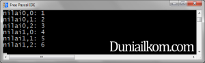 Contoh kode program untuk tipe data array 2 dimensi pascal