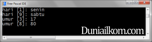 Contoh kode program untuk tipe data array dari tipe data bentukan