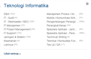 Pengelompokkan Lowongan Kerja IT di situs Jobs DB