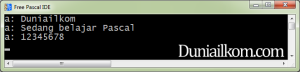 Tampilan kode program pascal untuk tipe data string