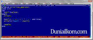Hasil Contoh Program - Error Urutan Prioritas Operator dalam Pascal