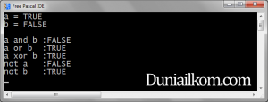 Hasil Contoh Program - Operator Logika Pascal