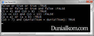 Hasil Contoh Program - Operator Logika Pascal