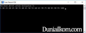 Contoh Program Pascal - Perulangan REPEAT UNTIL deret menaik