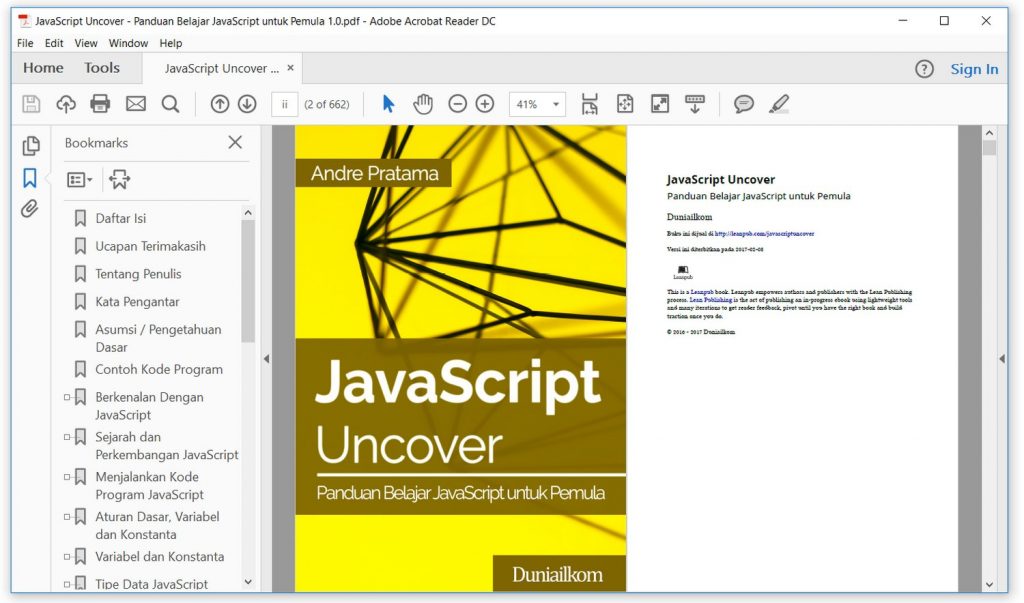 Tampilan eBook JavaScript Uncover