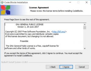 Halaman Lisensi instalasi Code Blocks