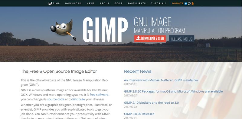 Halaman home GIMP