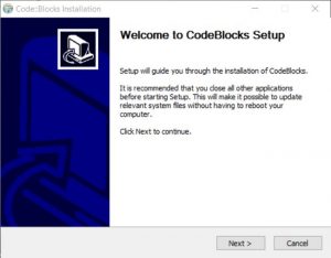 Jendela awal proses instalasi Code Blocks