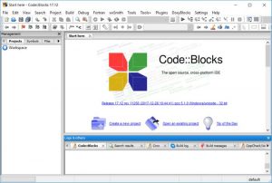 Jendela tampilan awal codeblocks 17.12