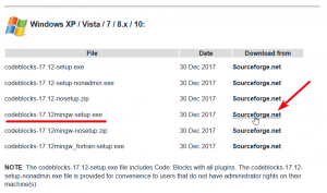 Link untuk download codeblocks 17.12