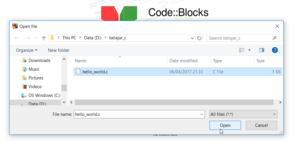 Membuka file bahasa C ke Code Blocks