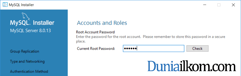 Input kembali password root