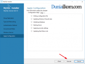 Jendela Apply Configuration Instalasi MySQL 8.0