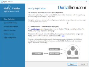 Jendela pilihan Standalone MySQL Server 8.0