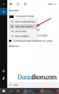 Pilih open file location cmd Windows