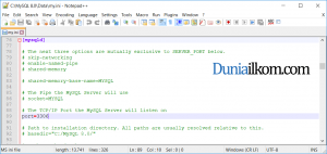Tampilan file konfigurasi MySQL, my.ini