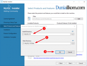 Tukar folder lokasi instalasi MySQL 8.0