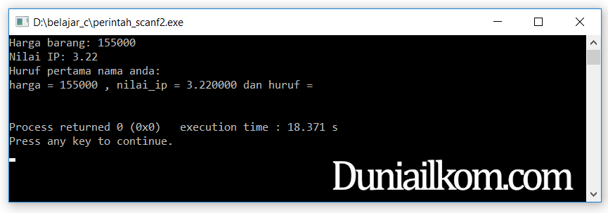 Contoh kode program scanf bahasa C - masalah dengan input 