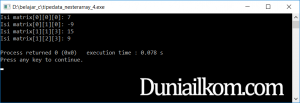 Contoh kode program untuk tipe array 3 dimensi matriks bahasa C