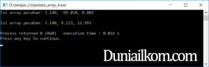 Contoh kode program untuk tipe data array float di bahasa C