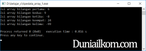 Contoh kode program untuk tipe data array integer di bahasa C