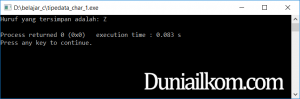 Contoh kode program untuk tipe data char bahasa C