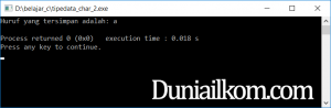 Contoh kode program untuk tipe data char bahasa C