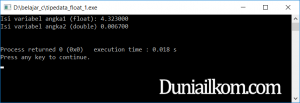 Contoh kode program untuk tipe data float bahasa C