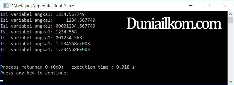 Contoh kode program untuk tipe data float bahasa C 