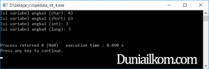Contoh kode program untuk tipe data int lebih bahasa C