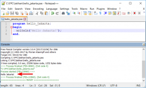 Menjalankan kode Pascal dari Notepad++