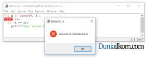 Error karena tidak memberikan indentasi Python