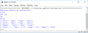 Hasil kode program jenis jenis tipe data Python