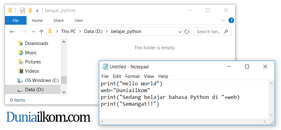 Ketik kode program python di Notepad