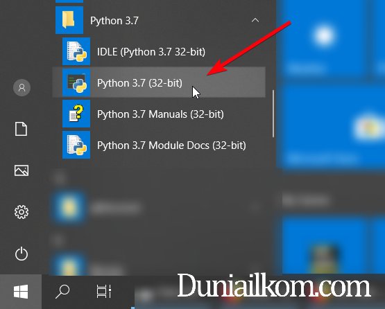 Menu Python Interpreter di Windows