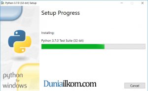 Proses instalasi Python sedang berlangsung