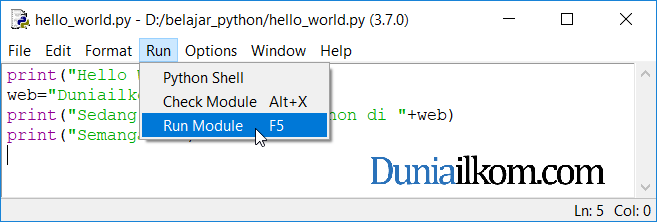 Run kode program Python dari IDLE