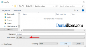 Simpan file python sebagai hello.py