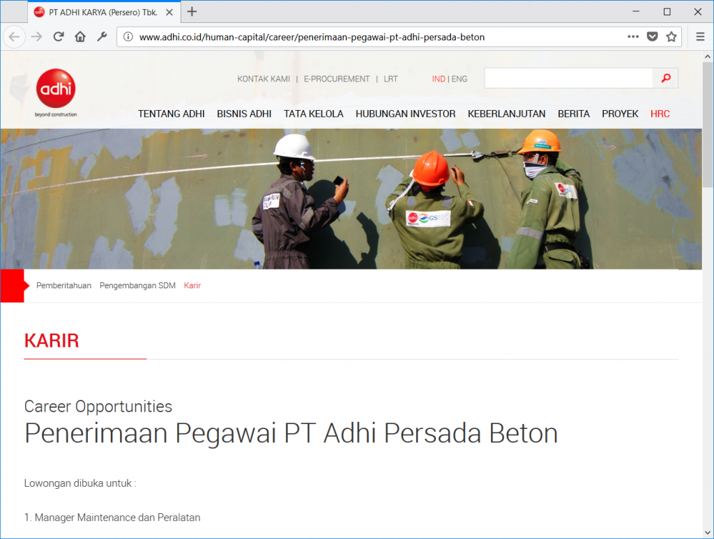 Website karir Adhi Karya